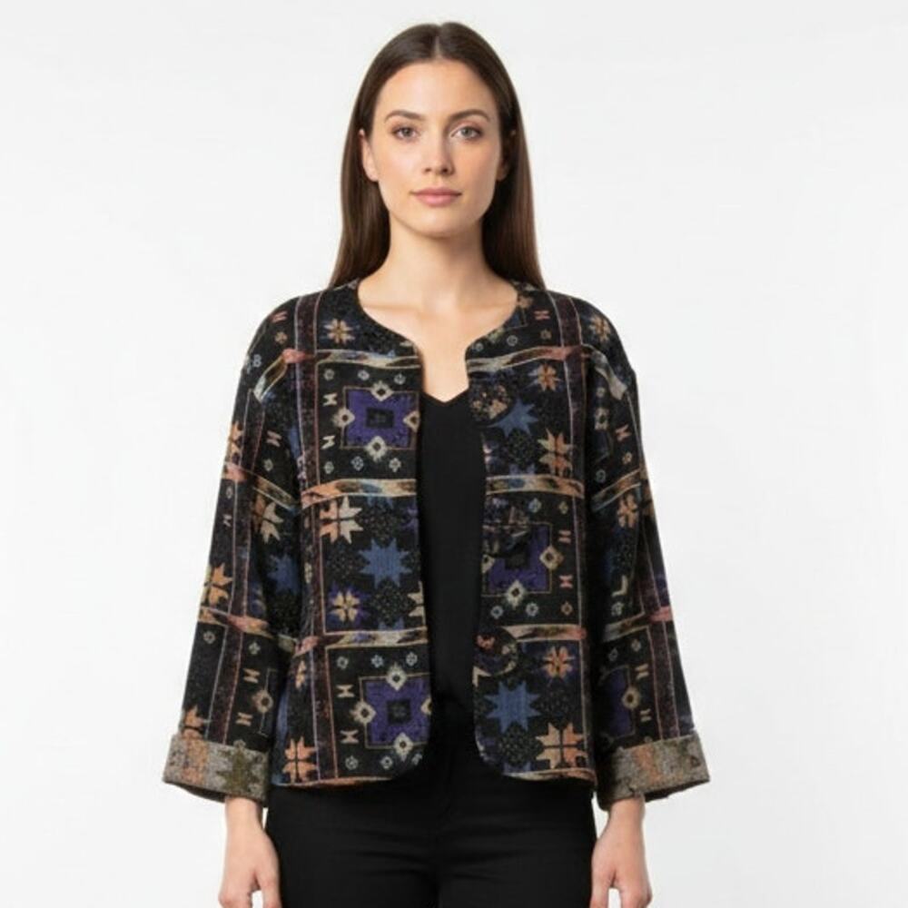 Vintage DONCASTER SPORT Tapestry Jacket Blazer Womens 14 Toggle Button Front